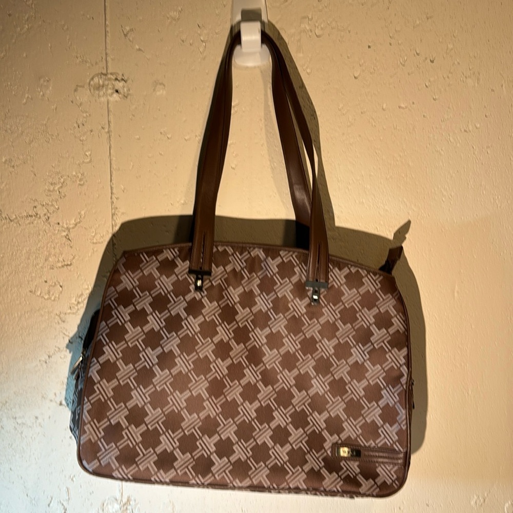 TUMI Maroon Patterned Canvas Laptop Bag